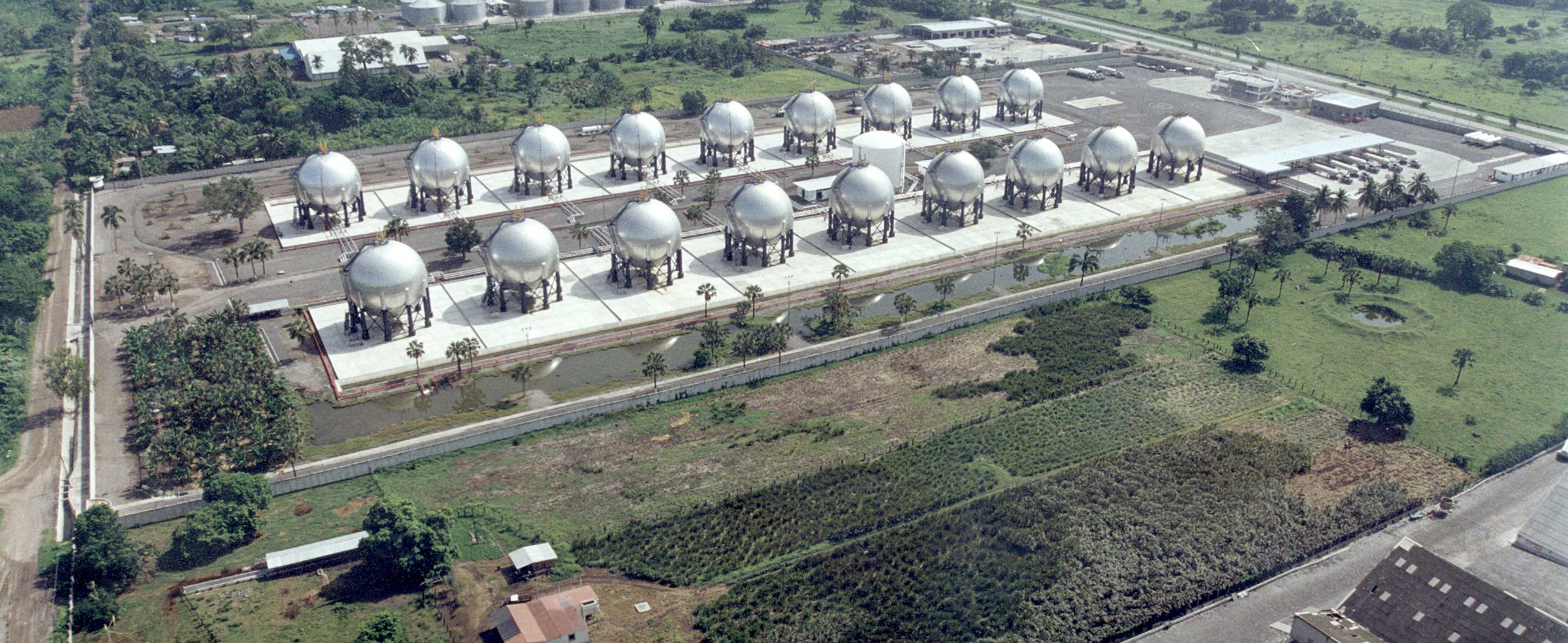 Eighteen, 63' 6" ASME Spheres for an LPG (Propane/Butane) Storage Facility and an AWWA D-100 Firewater Tank (Center)